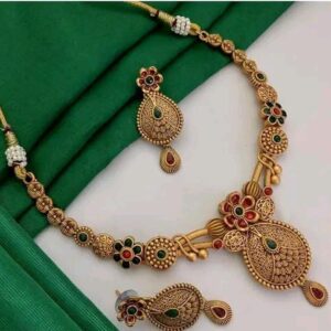 Majestic Peacock-Inspired Multicolor & Gold Necklace Set with Earrings